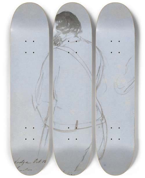 Triptych art skateboard deck of Sir Edwin Henry Landseer A Shooting Party Mr C Leslie And Mr John Leslie by Sir Edwin Henry Landseer (1802-1873)