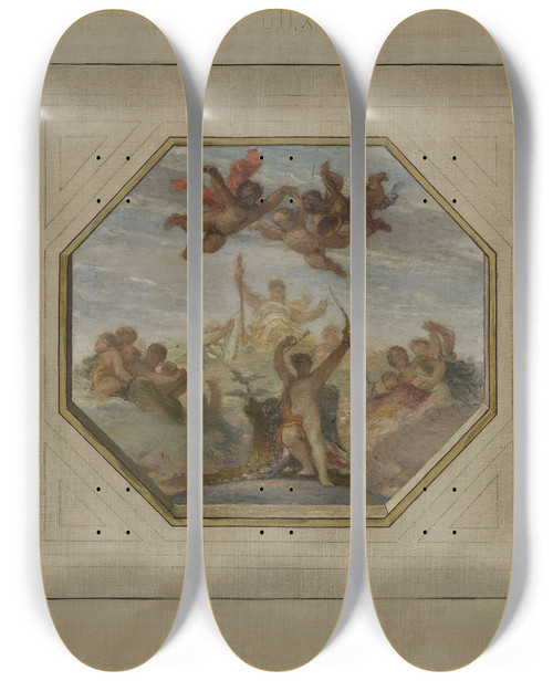 Triptych art skateboard deck of Flix Jobbeduval Allgorie De La Ville De Paris by Flix Jobbe-Duval (1821-1889)