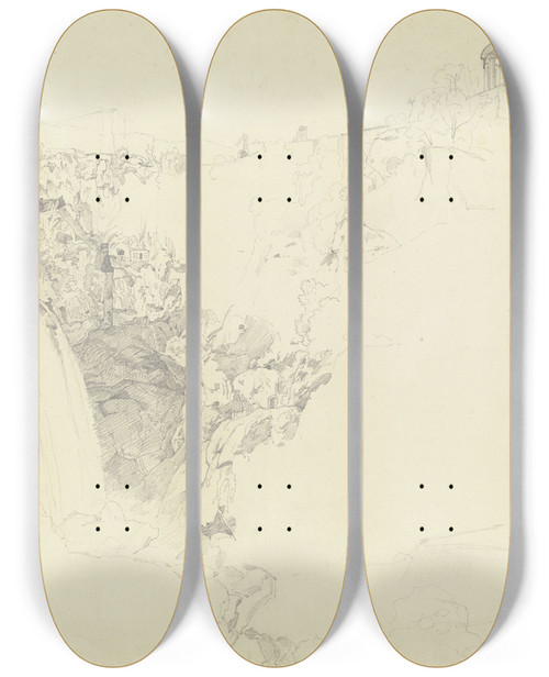 Triptych art skateboard deck of Carl Morgenstern Tivoli Mit Dem Tempel Der Vesta In Starker Untersicht by Carl Morgenstern (1811-1893)