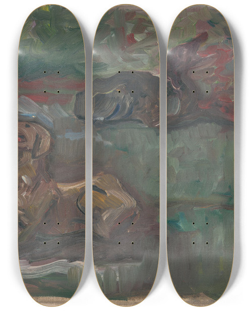 Triptych art skateboard deck of Arnold Peter Weiszkubnan Two Reclining Dogs by Arnold Peter Weisz-Kubnan (1898-1944)