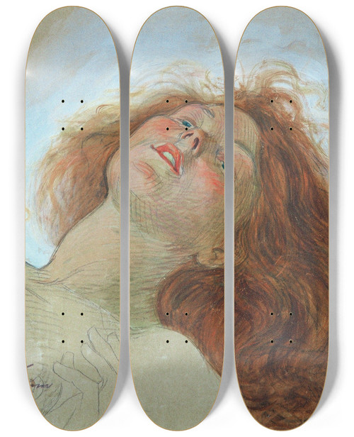 Triptych art skateboard deck of Josef Wawra Skizze Zum Kopf Der Leda by Josef Wawra (1893-1935)