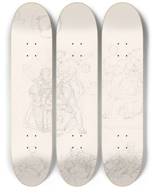 Triptych art skateboard deck of Nicaise De Keyser Attitudes_3 by Nicaise De Keyser (1813-1887)
