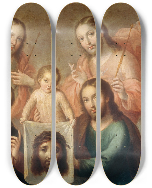 Triptych art skateboard deck of Alonso Lpez De Herrera The Trinities Of Earth And Sky by Alonso Lopez De Herrera (1579-1648)
