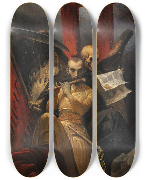 Triptych art skateboard deck of Horace Vernet Socialism And Cholera by Horace Vernet (1789-1863)