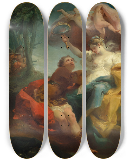 Triptych art skateboard deck of Gaetano Gandolfi Rinaldo And Armida In The Garden Of Delights by Gaetano Gandolfi (1734-1802)