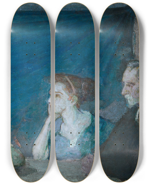 Triptych art skateboard deck of Henry Ossawa Tanner Portrait Of Mr And Mrs Atherton Curtis With Still Life by Henry Ossawa Tanner (1859-1937)