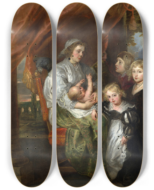 Triptych art skateboard deck of Peter Paul Rubens Deborah Kipwife Of Sir Balthasar Gerbier And Her Children by Peter Paul Rubens (1577-1640)