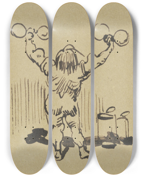 Triptych art skateboard deck of Wilhelm Busch Einseitig Aber Ist Der Mann Ders Nicht Mit Beiden Hnden Kann by Wilhelm Busch (1832-1908)