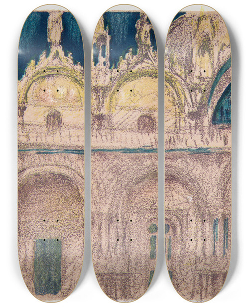 Triptych art skateboard deck of Jan Stanislawski Saint Marks Church_2 by Jan Stanislawski (1860-1907)