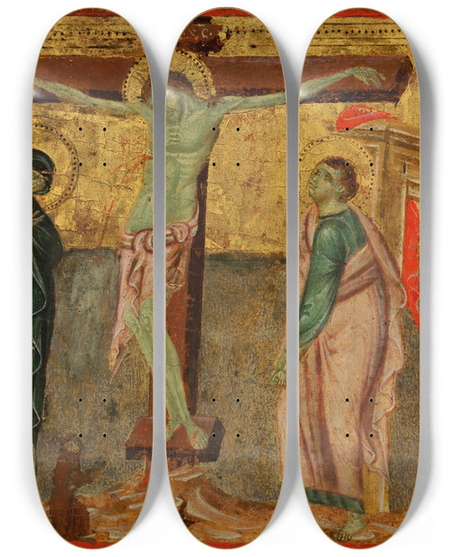 Triptych art skateboard deck of Master Of The Dotto Chapel The Crucifixion by Master Of The Dotto Chapel