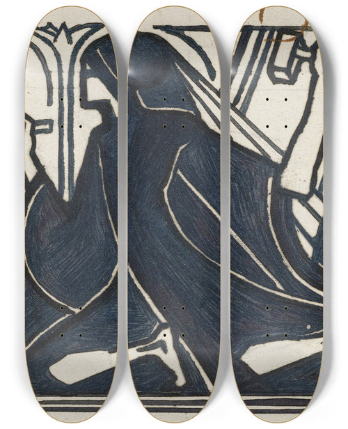 Triptych art skateboard deck of Jan Toorop Knielende Figuur Met Hamer En Beitel by Jan Toorop (1858-1928)