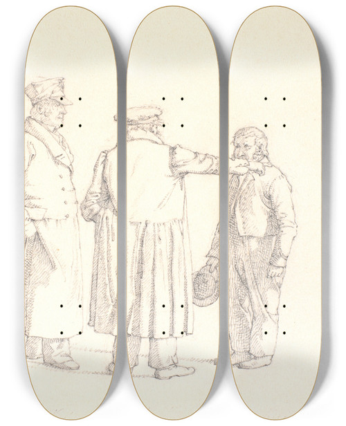 Triptych art skateboard deck of Christen Kbke Tre Personer I Samtale Rygvendt I Midten Bagermester Kbke Tv Major Krohn Og Th Slavesergent Sprch by Christen Kobke (1810-1848)