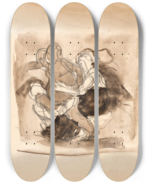 Triptych art skateboard deck of Oluf Hartmann Studie Til To Kvinder Sls Om En Mand_2 by Oluf Hartmann (1879-1910)