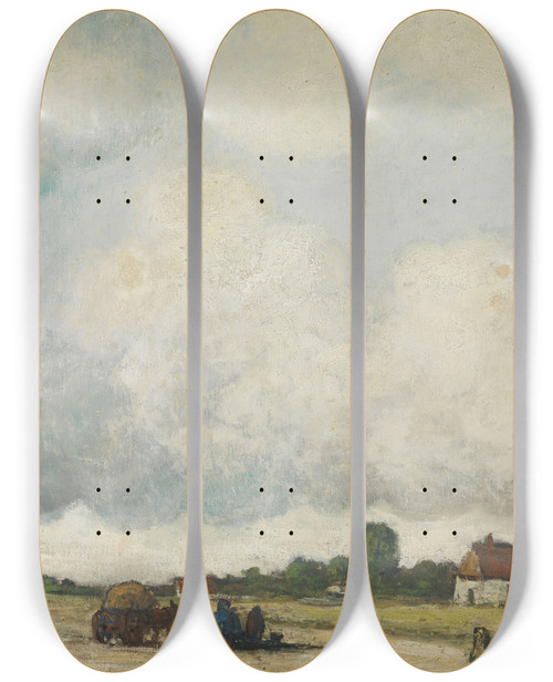 Triptych art skateboard deck of Jakob Smits View In The Kempen by Jakob Smits (1855-1928)