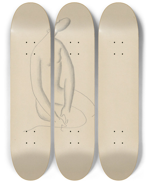 Triptych art skateboard deck of Mikul Galanda Sketchbook With Various Studies_10 by Mikulas Galanda (1895-1938)
