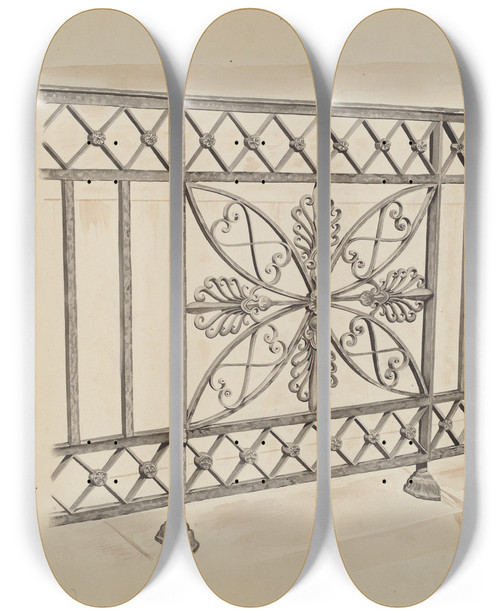 Triptych art skateboard deck of Ray Price Iron Gate And Fence_1 by Ray Price (20-)