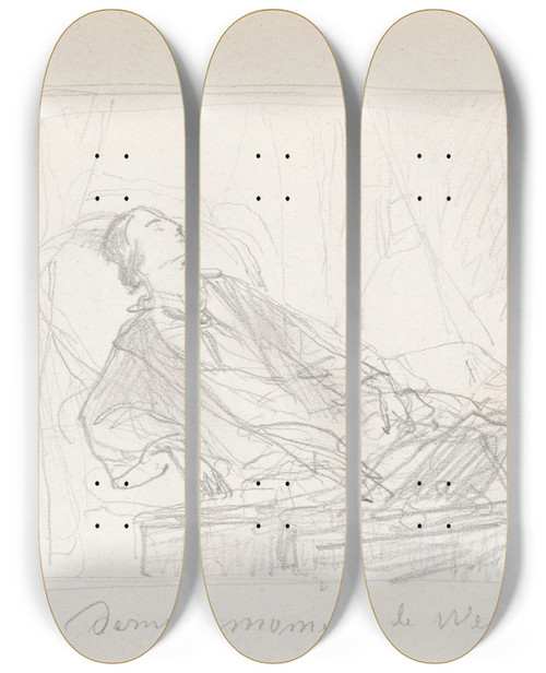 Triptych art skateboard deck of Nicaise De Keyser The Last Moments Of The Composer Carl Maria Von Weber_1 by Nicaise De Keyser (1813-1887)