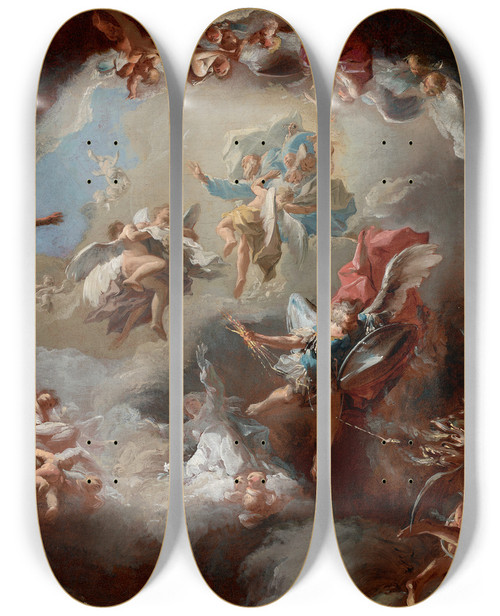 Triptych art skateboard deck of Paul Troger Revelation Of The Messiah From The Virgin by Paul Troger (1698-1762)