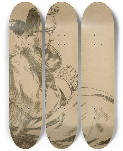 Triptych art skateboard deck of William Orpen Private Green Sketch For Soldiers At The Front Resting by William Orpen (1878-1931)