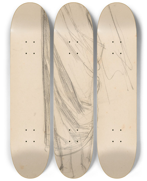 Triptych art skateboard deck of August Alleb Studie Van Een Staande Vrouw Met Omgeslagen Doek by August Allebe (1838-1927)