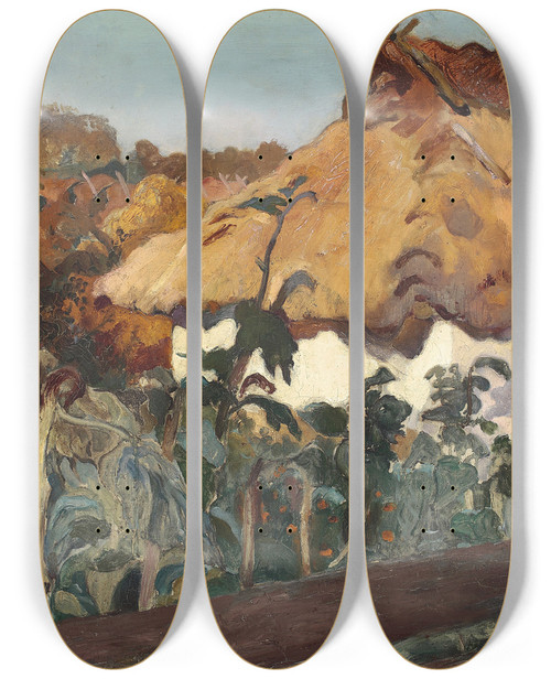 Triptych art skateboard deck of Kazimierz Sichulski Cottage by Kazimierz Sichulski (1879-1942)