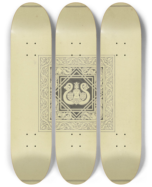 Triptych art skateboard deck of Ferdinand Fellner Buchschmuck Wappen Meerweib by Ferdinand Fellner (1799-1859)