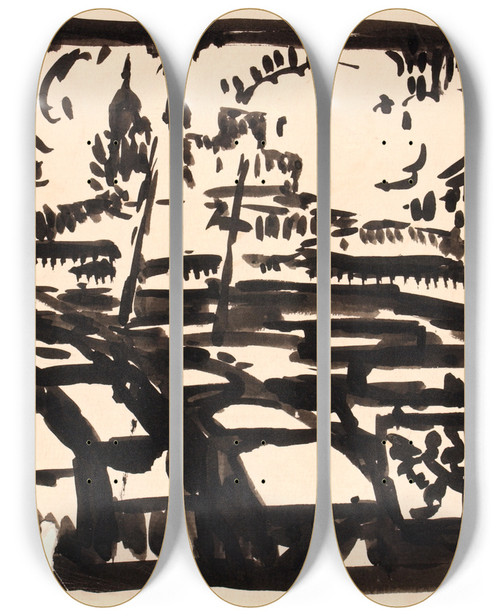 Triptych art skateboard deck of Henry Lyman Saen Untitled Vii by Henry Lyman Saen (1875-1918)
