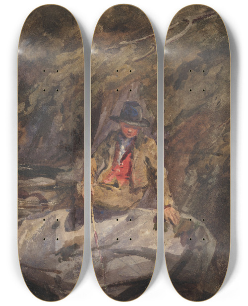Triptych art skateboard deck of William James Mller Young Fisherman_2 by William James Muller (1812-1845)