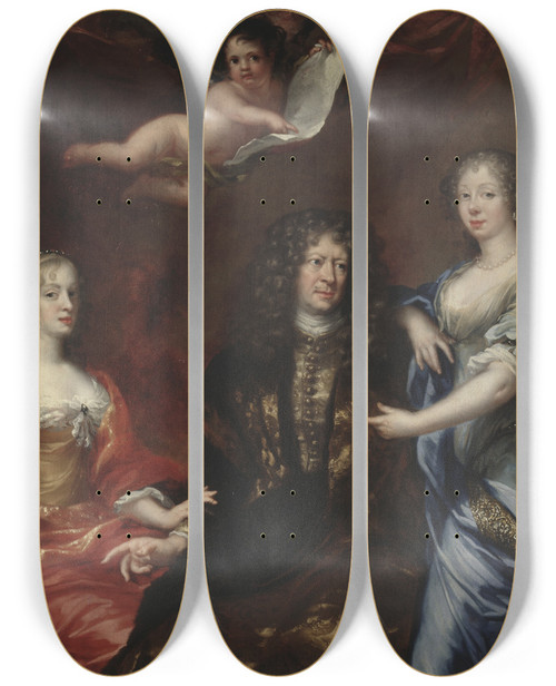 Triptych art skateboard deck of David Klcker Ehrenstrahl Bengt Horn Af Minne 16231678 With His Two Wives Margaretha Sparre And Ingeborg Banr by David Klocker Ehrenstrahl (1628-1698)