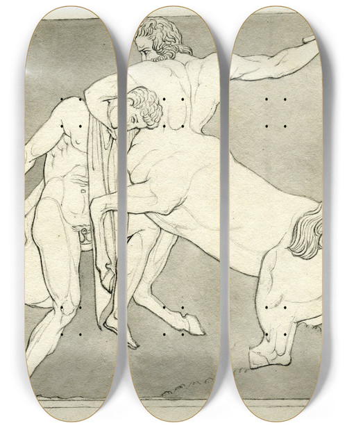 Triptych art skateboard deck of David Humbert De Superville Fighting Centaur And Lapith After A South Metope Of The Parthenon by David Humbert De Superville (1770-1849)
