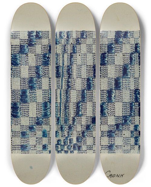 Triptych art skateboard deck of Lon Cronk Coverlet_1 by Lon Cronk