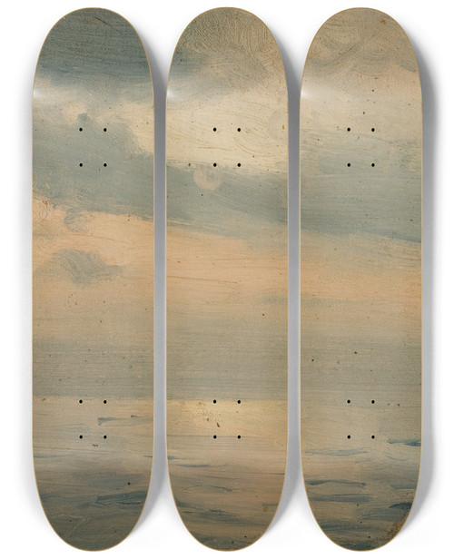 Triptych art skateboard deck of Amaldus Nielsen Fra Kanalen by Amaldus Nielsen (1838-1932)
