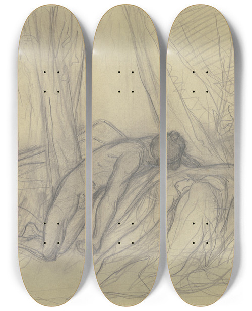 Triptych art skateboard deck of Victor Mller Othello Und Die Gettete Desdemona_1 by Victor Muller (1829-1871)