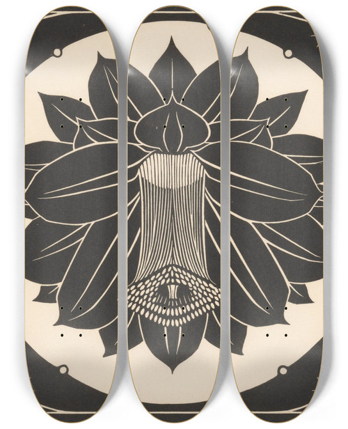 Triptych art skateboard deck of Julie De Graag Bloem by Julie de Graag (1877-1924)