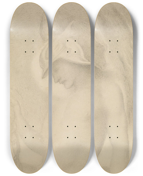 Triptych art skateboard deck of Simeon Solomon Perseus With The Head Of Medusa by Simeon Solomon (1840-1905)
