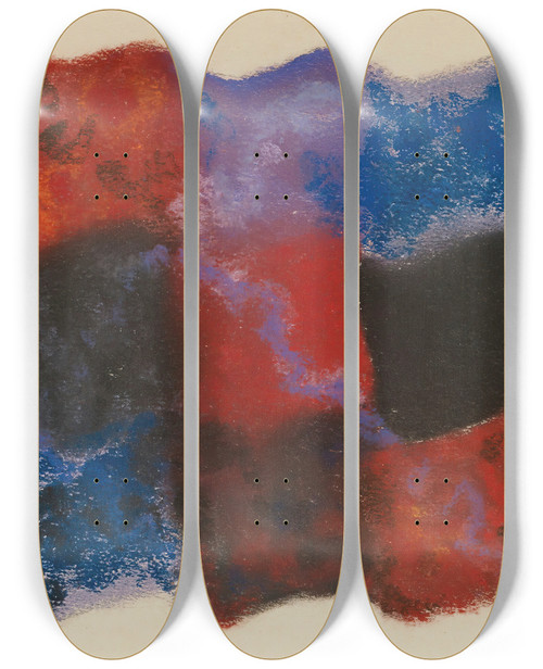 Triptych art skateboard deck of Augusto Giacometti Abstraktion In Rot Blau Und Violett by Augusto Giacometti (1877-1947)