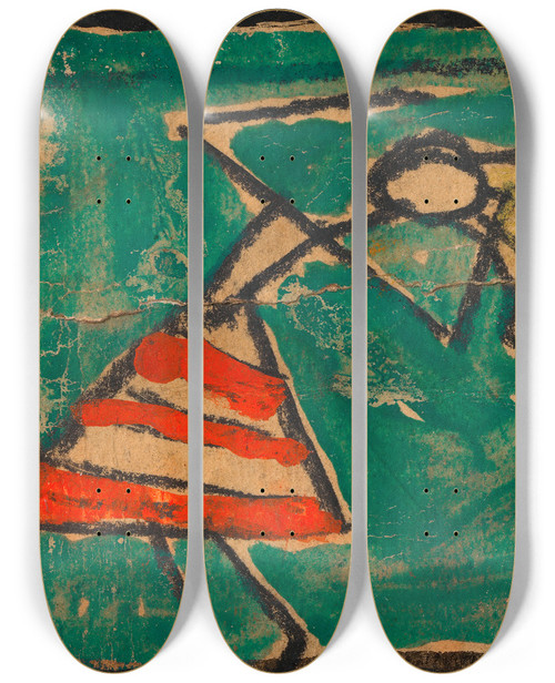 Triptych art skateboard deck of Egon Schiele Tnzerin Mit Rotweiem Rock by Egon Schiele (1890-1918)