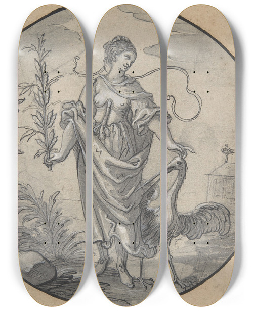 Triptych art skateboard deck of Hans Ulrich Franck An Allegory Of Chastity by Hans Ulrich Franck (1595-1675)