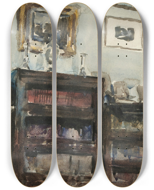 Triptych art skateboard deck of Sir William Eden Interior At Windlestone_5 by Sir William Eden (1849-1915)