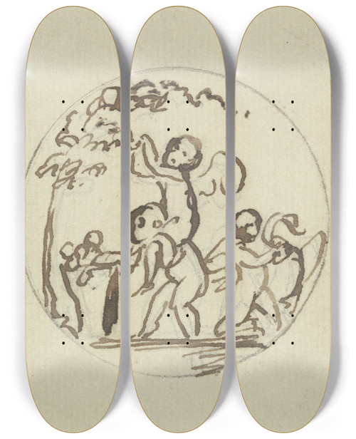 Triptych art skateboard deck of Bertel Thorvaldsen Cupids At The Grape Picking by Bertel Thorvaldsen (1770-1844)
