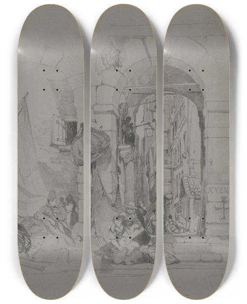 Triptych art skateboard deck of William James Mller At Venice_1 by William James Muller (1812-1845)