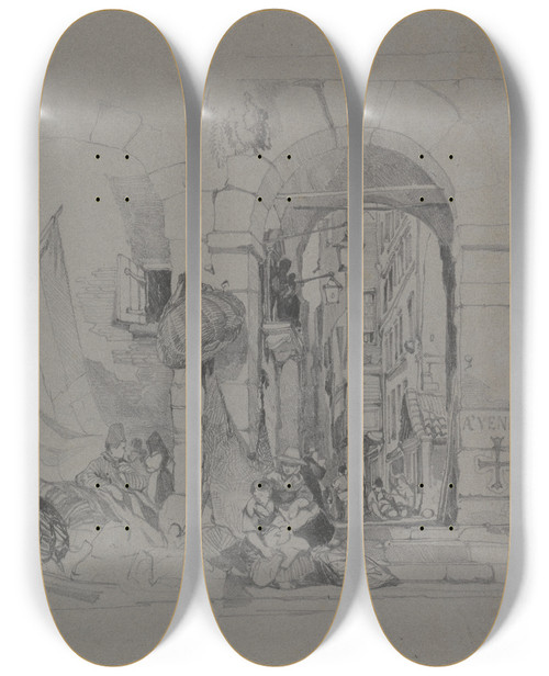 Triptych art skateboard deck of William James Mller At Venice_2 by William James Muller (1812-1845)