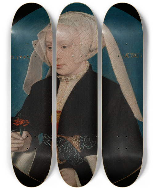 Triptych art skateboard deck of Barthel Bruyn The Elder Portrait Of Awoman by Barthel Bruyn The Elder (1493-1555)
