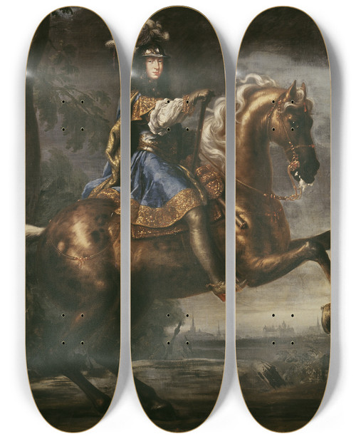 Triptych art skateboard deck of David Klcker Ehrenstrahl Equestrian Portrait Of Karl Xi by David Klocker Ehrenstrahl (1628-1698)