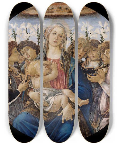 Triptych art skateboard deck of Sandro Botticelli Mary With The Child And Singing Angels by Sandro Botticelli (1444-1510)