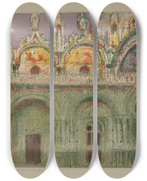 Triptych art skateboard deck of Jan Stanislawski Saint Marks Church_1 by Jan Stanislawski (1860-1907)