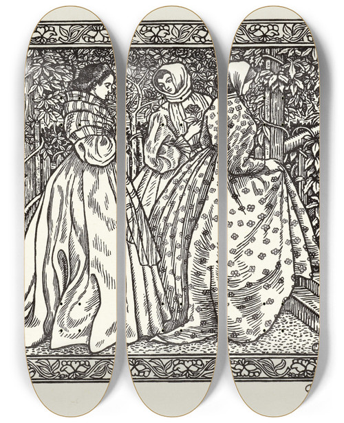 Triptych art skateboard deck of Lucien Pissarro Drie Vrouwen In Een Tuin by Lucien Pissarro (1863-1944)