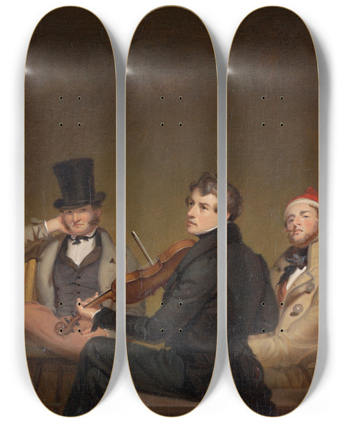 Triptych art skateboard deck of William Sidney Mount Afterdinner by William Sidney Mount (1807-1868)