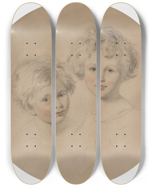 Triptych art skateboard deck of George Richmond Portrait Of Henry And Philip Fletcher by George Richmond (1809-1896)