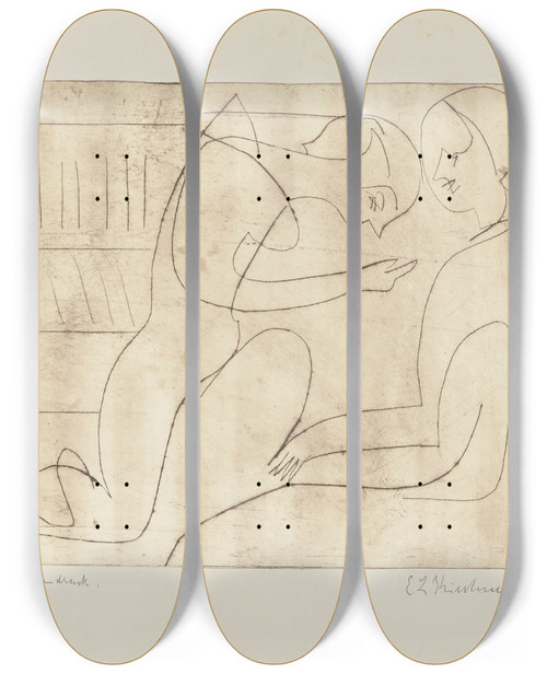 Triptych art skateboard deck of Ernst Ludwig Kirchner Paar In Der Bibliothek by Ernst Ludwig Kirchner (1880-1938)